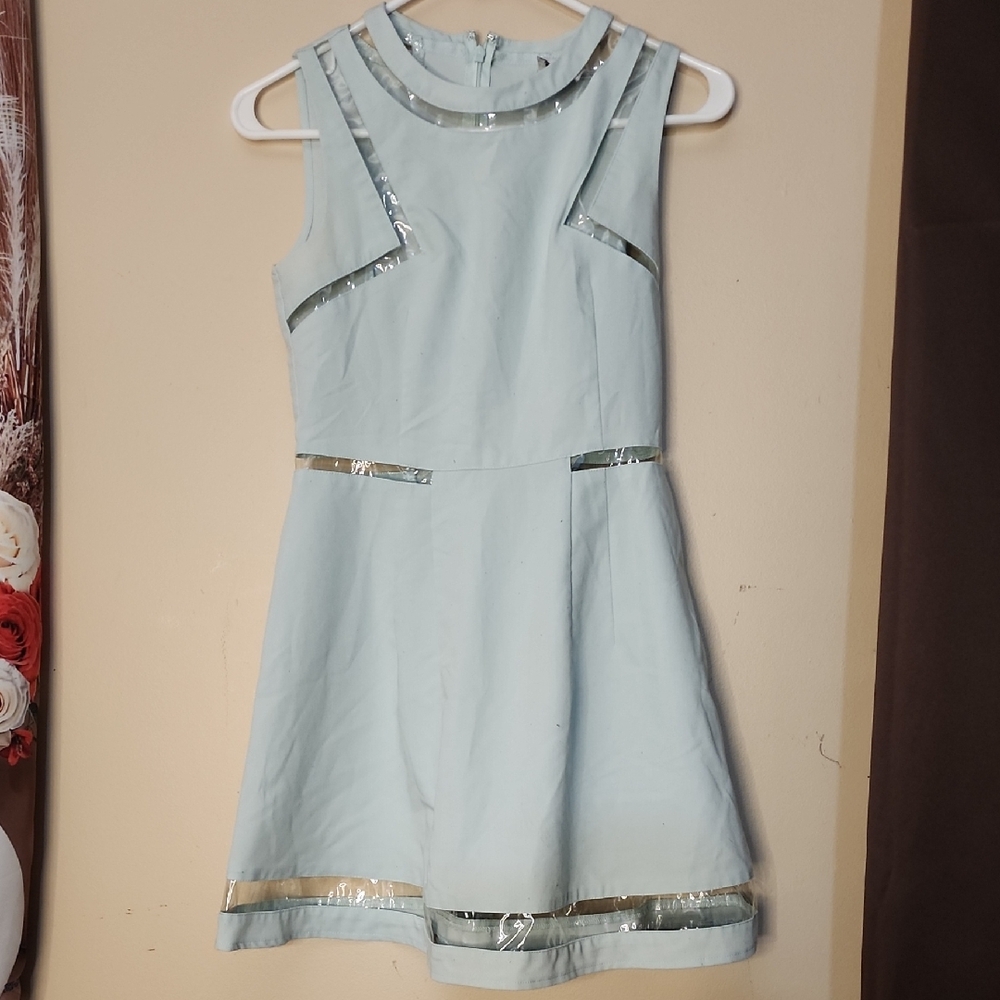 ASOS Petite Sky Blue Dress with Clear Vinyl